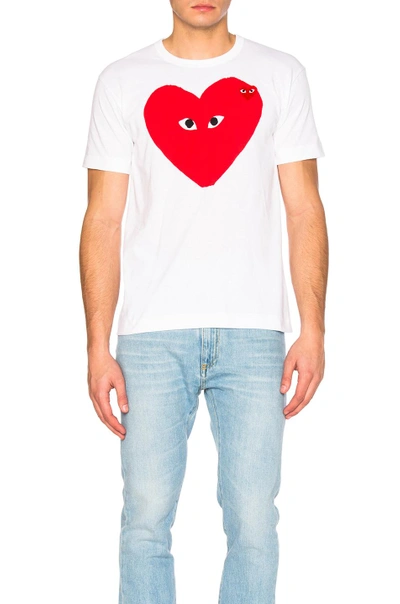 Comme Des Garçons Big Heart Graphic Tee In White