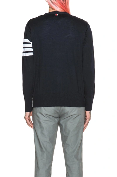 Shop Thom Browne Cashmere Cardigan With Bar Stripe Sleeve In Navy