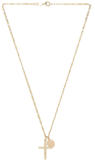 Shop Joolz By Martha Calvo Cross & Saint Charm Necklace In Metallic Gold. In 14k Gold Plated