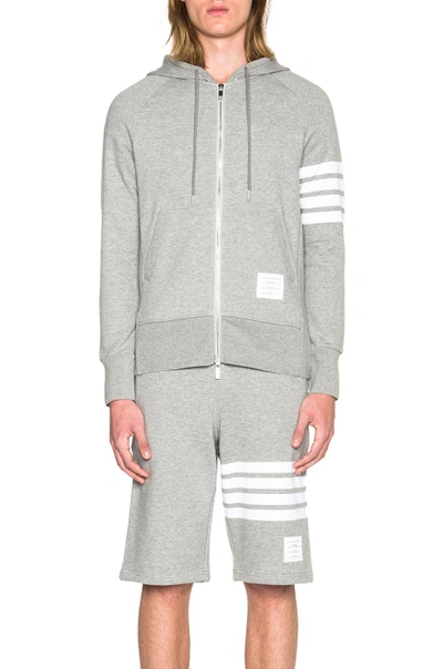 Thom Browne Two-way Zip-up Hoodie With Signature Stripe Detail In Light Heather Grey