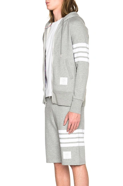 Thom Browne Two-way Zip-up Hoodie With Signature Stripe Detail In Light Heather Grey
