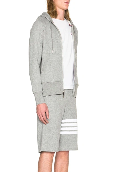 Thom Browne Two-way Zip-up Hoodie With Signature Stripe Detail In Light Heather Grey