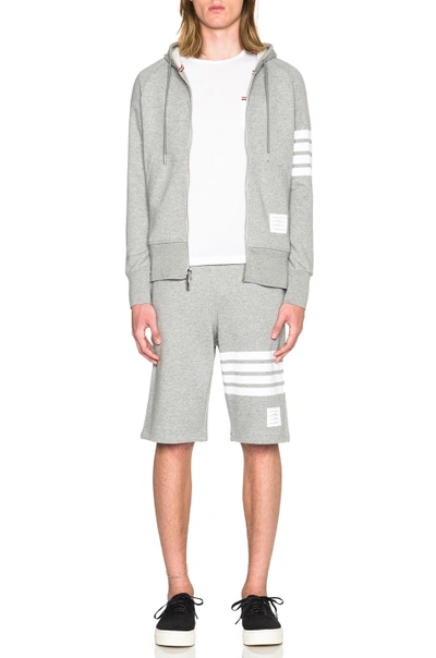 Thom Browne Two-way Zip-up Hoodie With Signature Stripe Detail In Light Heather Grey