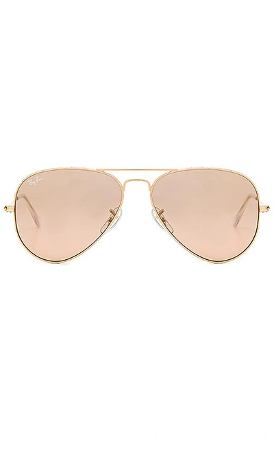Ray Ban Aviator Gradient In Gold & Crystal Brown Pink Silver Mirror