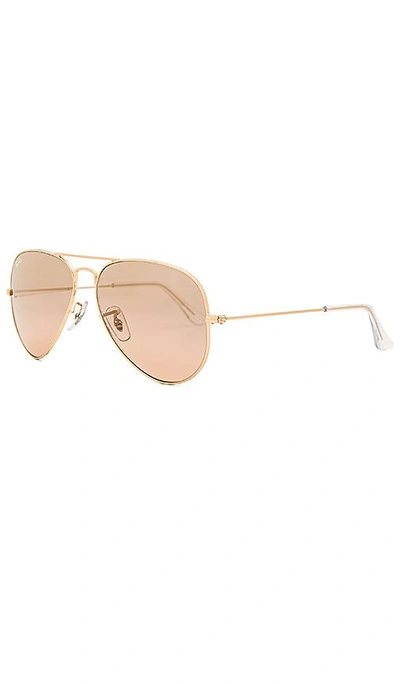 Ray Ban Aviator Gradient In Gold & Crystal Brown Pink Silver Mirror