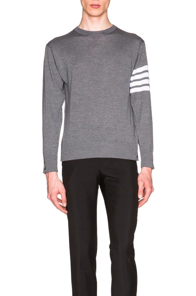 Thom Browne L Crewneck Sweater With 4 Bar Inlay In Medium Grey