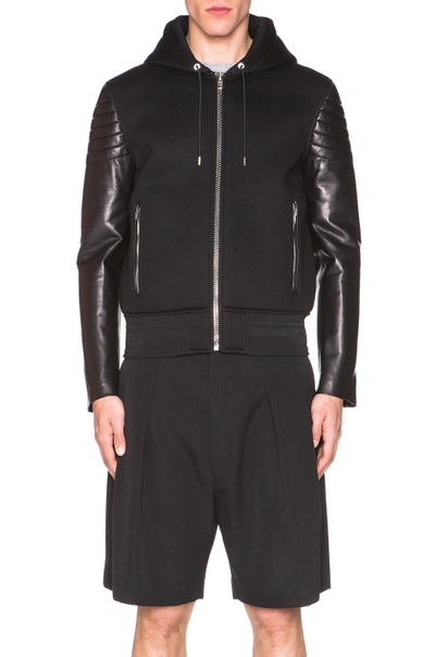 Shop Givenchy Leather & Neoprene Hoodie In Black
