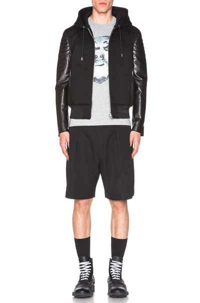 Shop Givenchy Leather & Neoprene Hoodie In Black