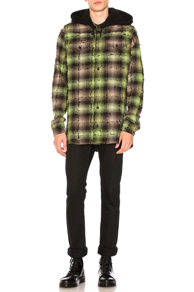 Shop Off-white Diagonal Check Hooded Shirt In Green,checkered & Plaid