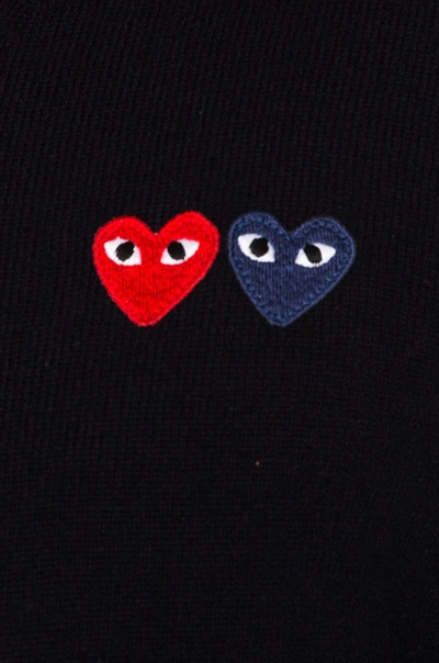 Comme Des Garçons Play V Neck Double Emblem Sweater In Blue