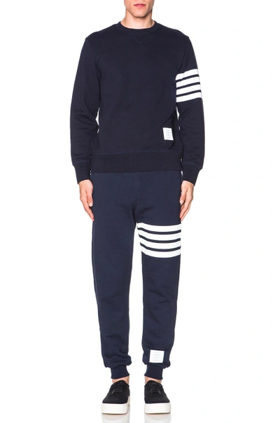 Thom Browne Classic Sweatshirt In Classic Loopback With Engineered 4 Bar Clothing In Navy