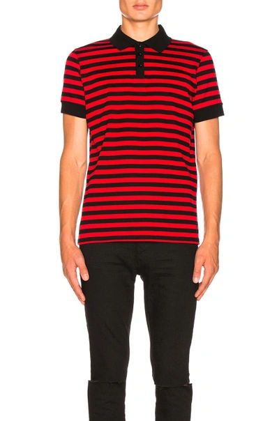 Shop Saint Laurent Striped Polo In Red,stripes