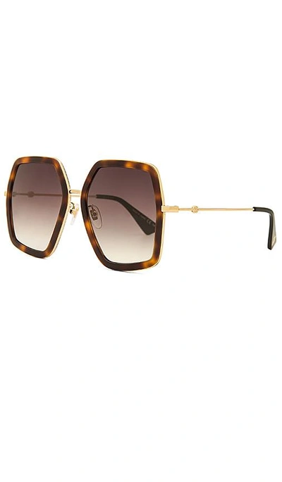 Shop Gucci Oversize Square Frame Metal In Brown