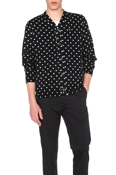 Comme Des Garçons Play Dot Print Wool Cardigan With Black Emblem