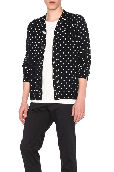 Shop Comme Des Garçons Play Dot Print Wool Cardigan With Black Emblem