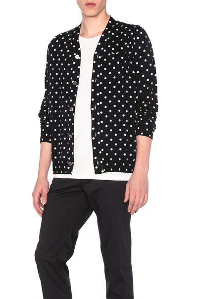 Comme Des Garçons Play Dot Print Wool Cardigan With Black Emblem