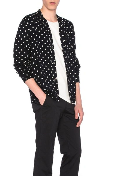 Comme Des Garçons Play Dot Print Wool Cardigan With Black Emblem