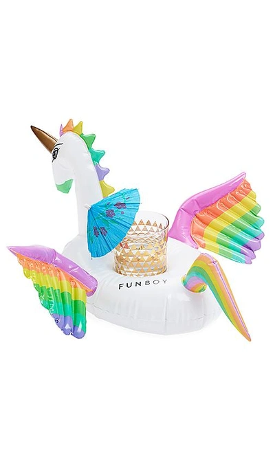 Shop Funboy Rainbow Unicorn Inflatable Drink Holder In White