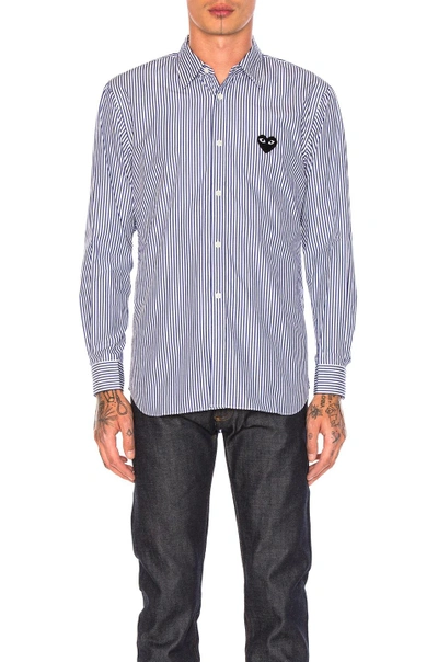 Shop Comme Des Garçons Play Broad Stripe Cotton Button Down In Blue