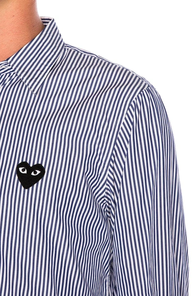 Shop Comme Des Garçons Play Broad Stripe Cotton Button Down In Blue