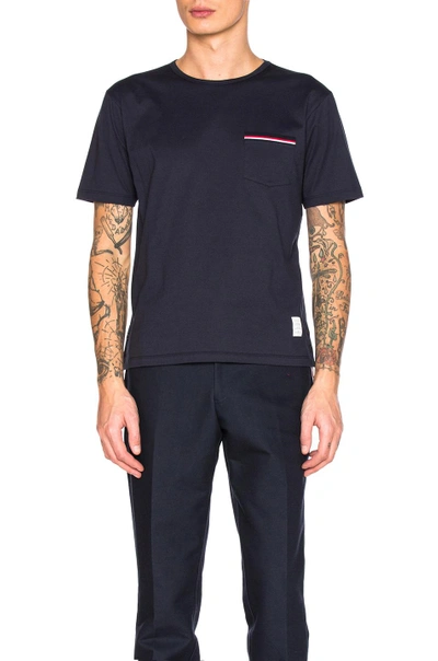 Thom Browne Jersey Cotton Short Sleeve Pocket Tee In Navy