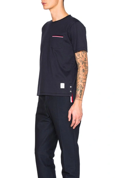 Shop Thom Browne Jersey Cotton Short Sleeve Pocket Tee In Navy