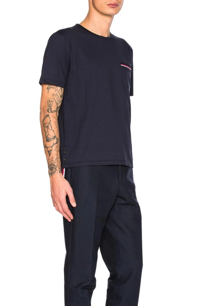 Thom Browne Jersey Cotton Short Sleeve Pocket Tee In Navy
