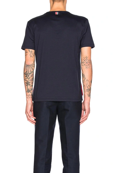 Thom Browne Jersey Cotton Short Sleeve Pocket Tee In Navy