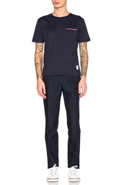 Thom Browne Jersey Cotton Short Sleeve Pocket Tee In Navy
