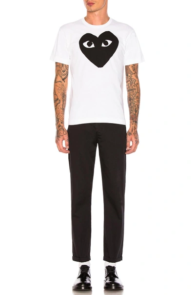 Shop Comme Des Garçons Play Emblem Cotton Tee In White & Black