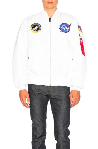 Shop Alpha Industries Ma 1 Nasa Bomber In White