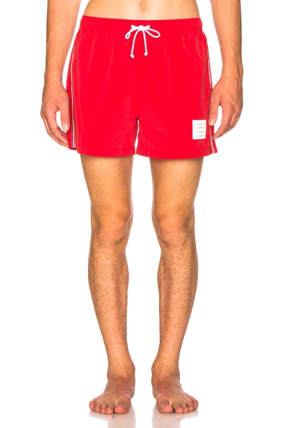 Shop Thom Browne Classic Brushed Finish Swim Trunk In Red