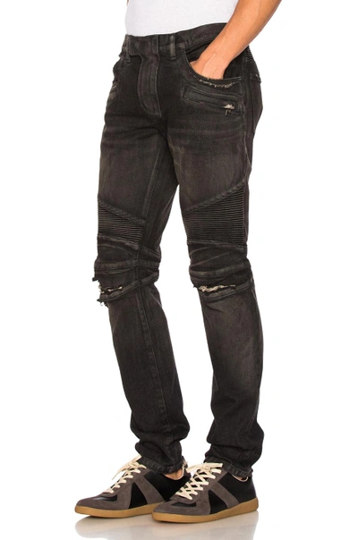 Shop Balmain Biker Stretch Jeans In Black