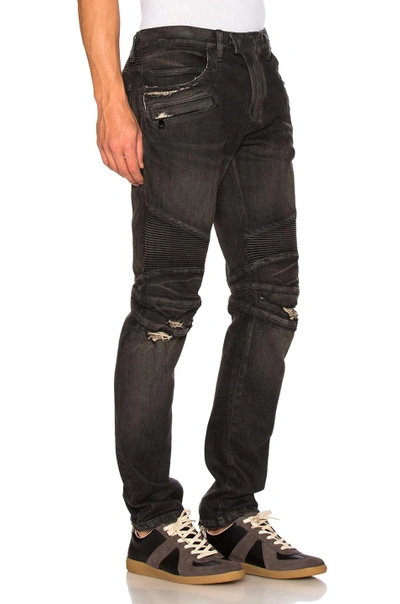 Shop Balmain Biker Stretch Jeans In Black