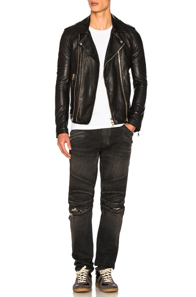 Shop Balmain Biker Stretch Jeans In Black