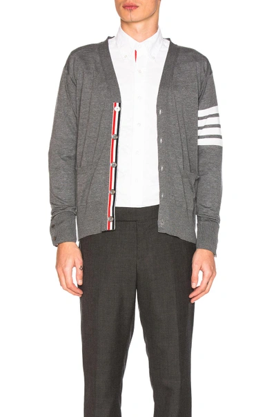 Shop Thom Browne Classic Merino Cardigan In Medium Grey