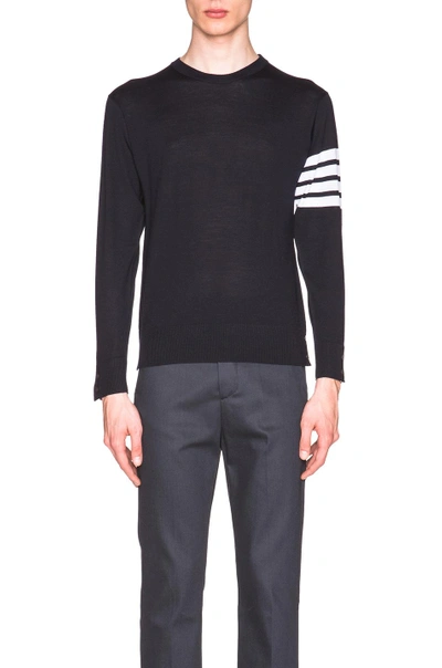 Shop Thom Browne Classic Merino Crewneck Sweater In Navy