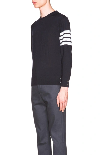 Shop Thom Browne Classic Merino Crewneck Sweater In Navy