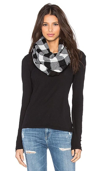 Shop Plush Fleece Lined Plaid Infinity Scarf In Black & White