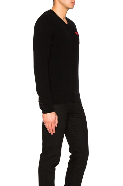 Shop Comme Des Garçons Play Comme Des Garcons Play V Neck Double Emblem Sweater In Black