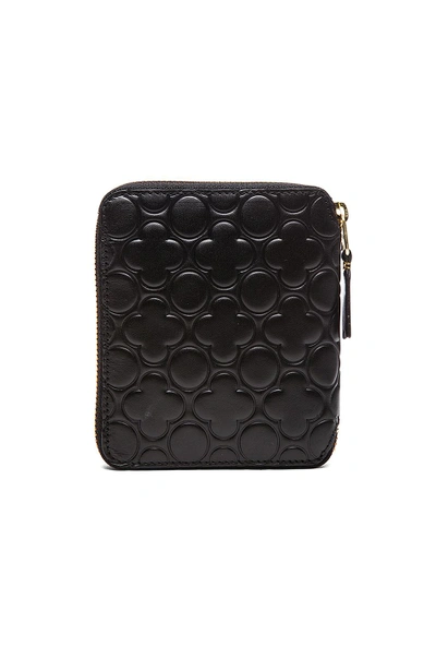 Comme Des Garçons Clover Embossed Zip Fold Wallet In Black