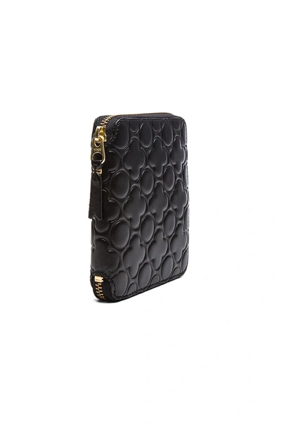 Comme Des Garçons Clover Embossed Zip Fold Wallet In Black