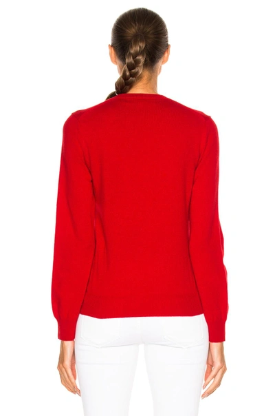 Comme Des Garçons Play Double Emblem V Neck Sweater In Red