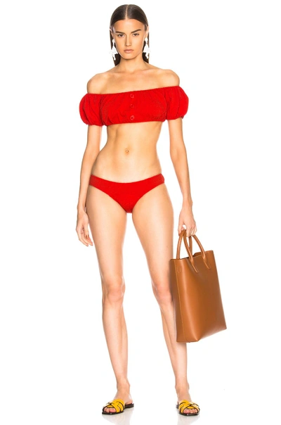 Shop Lisa Marie Fernandez Leandra Seersucker Bikini Set In Red