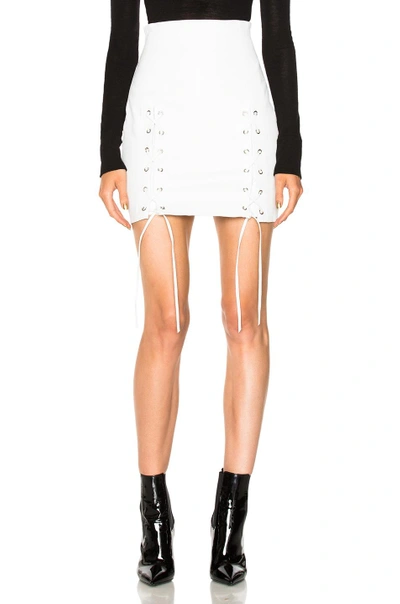 Shop Theperfext Leyla Leather Lace Up Skirt In White