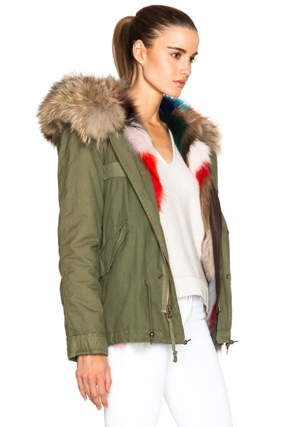 Shop Mr & Mrs Italy Mini Fox Army Parka With Fox & Raccoon Fur In Green