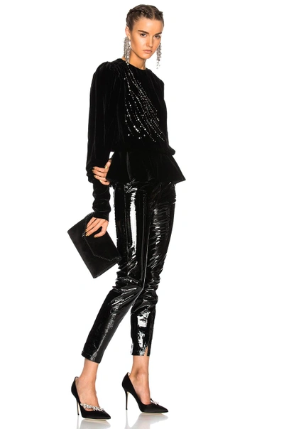 Shop Zeynep Arcay Patent Leather Pants With Ankle Slits In Black