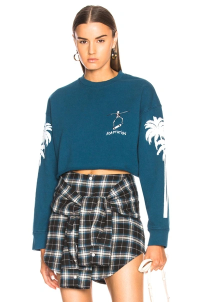 Shop Adaptation Palm Sleeve Crop Sweatshirt In Blue