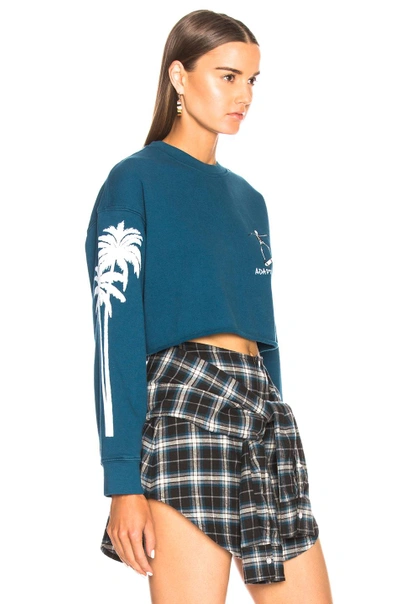 Shop Adaptation Palm Sleeve Crop Sweatshirt In Blue