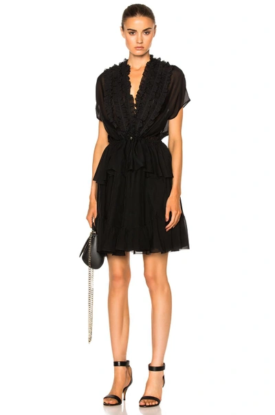 Shop Givenchy Ruffled Silk Dress In Black